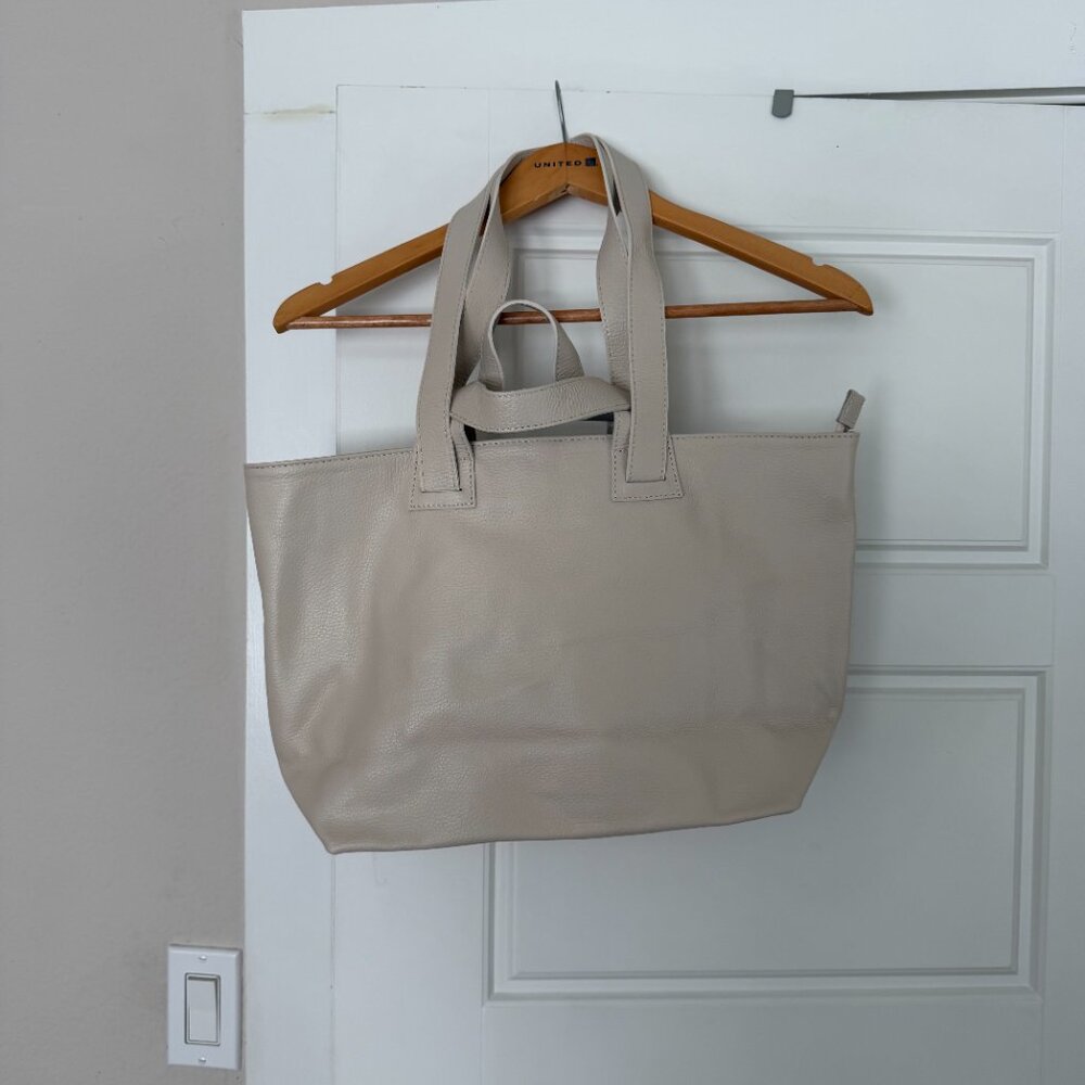 Large Italian Leather Purse in Beige